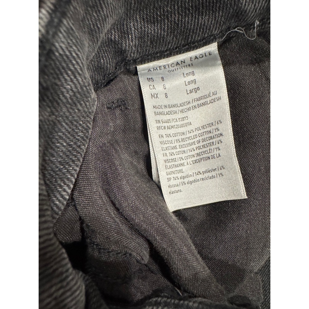 NWT American Eagle Mom Jeans Washed Black Stretch High Rise Denim 8 Long 2702 - Picture 6 of 6